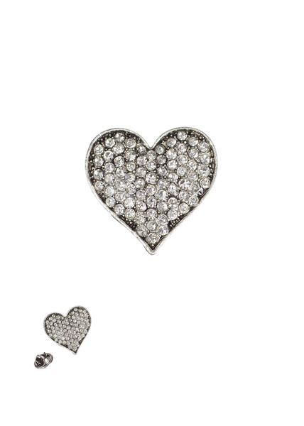 A Beutiful Heart Pin - Antique Silver / Clear