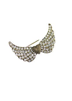 Angel Heart Wings brooch - Antique Gold / Clear Crystals