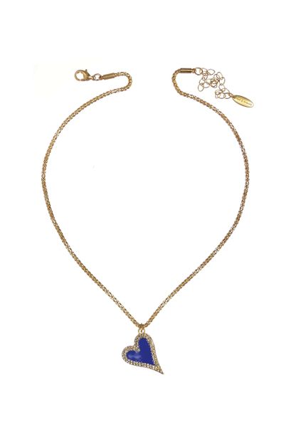 Out of The Blue Enamel Heart necklace - Cobalt/Gold/Crystal