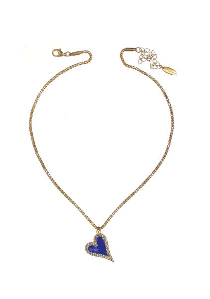 Out of The Blue Enamel Heart necklace - Cobalt/Gold/Crystal