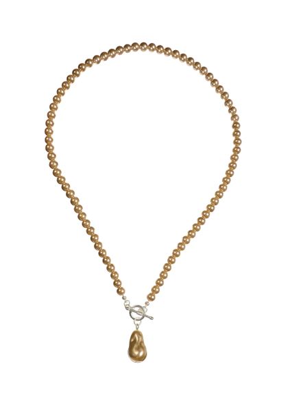 Pearls with droplet necklace with T-bar fastening - honey