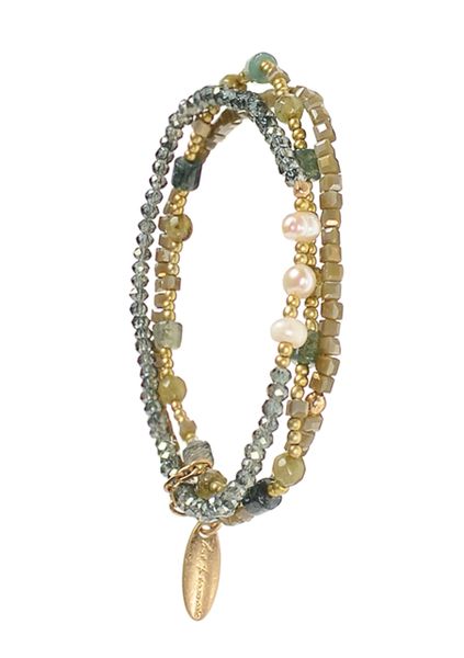 Bead Pearl & Crystal Trilogy - Green / Gold