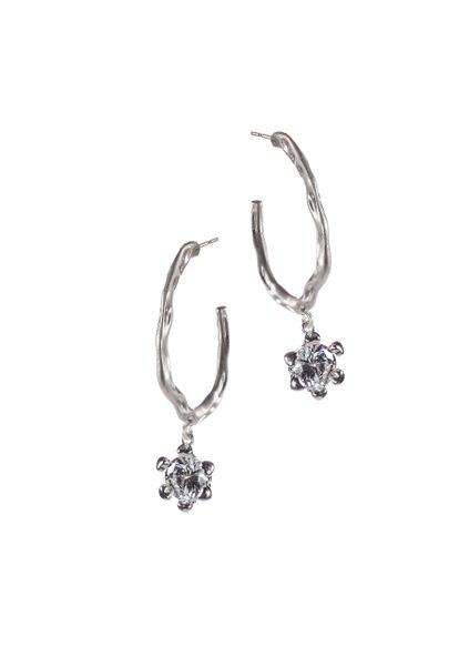 Fluid Hoops W/Claw-Set Crystal - Worn Silver/Clear