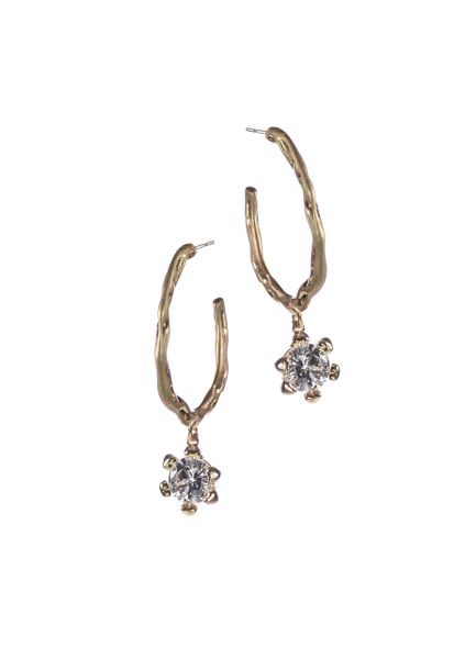 Fluid Hoops W/Claw-Set Crystal - Worn Gold/Clear