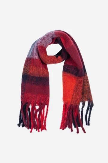 9189RE Red Large Check Print Blanket Scarf