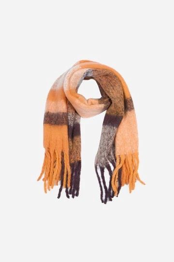 9189BO Burnt Orange Large Check Print Blanket Scarf