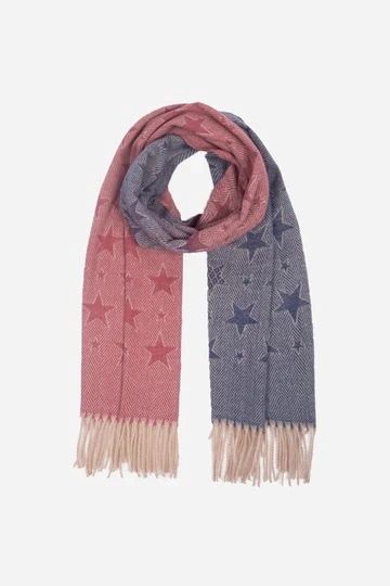 9202F Fuchsia Navy Blue Ombre and Star Print Blanket Scarf