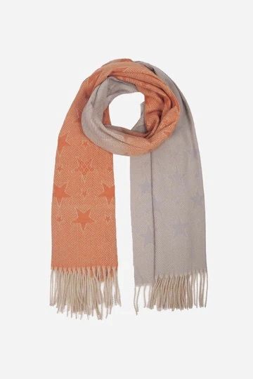 9202O Orange Cream Ombre and Star Print Blanket Scarf