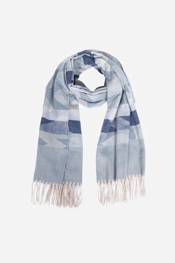 9185DG Dark Grey Aztec Print Blanket Scarf With Tassel Trim.
