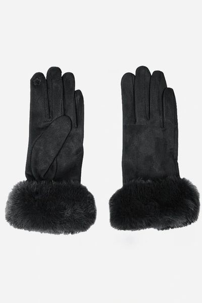 4026B Black Faux Fur Trim Gloves