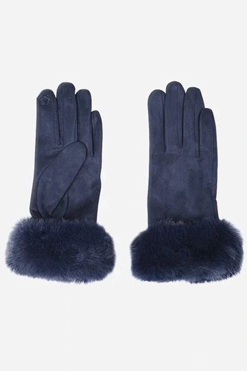 4026NB Navy Blue Faux Fur Trim Gloves