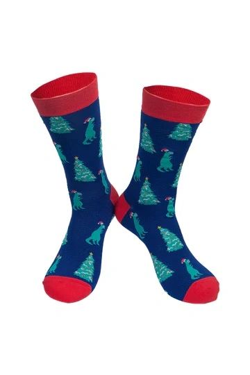 Navy Blue Red Christmas Tree & Dino Bamboo Mix 4309BLRE