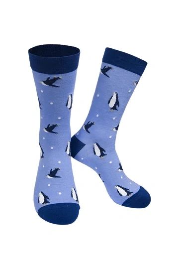 Blue Grey Penguin Bamboo Mix Socks 4305PE