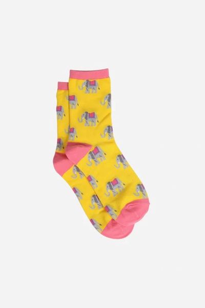 Yellow Fuchsia Womens Elephant Bamboo Socks 4989YEF