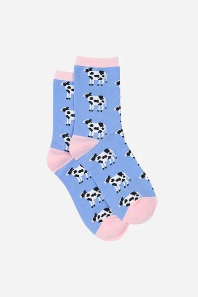 Blue Pink Womens Cow Print Bamboo Socks 4944BLPI