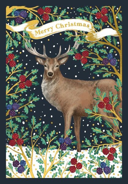 MERRY CHRISTMAS STAG & BERRIES WPX18
