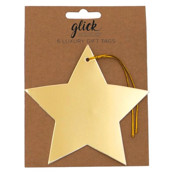 FOIL STAR GIFT TAGS X 6 IN GOLD