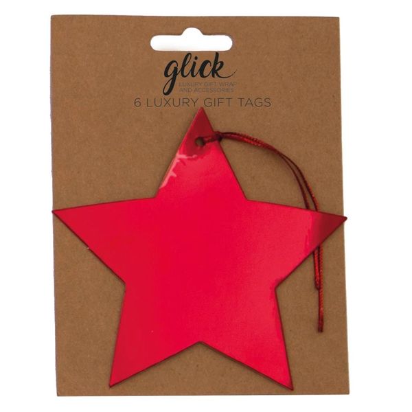 FOIL STAR GIFT TAGS X 6 IN RED