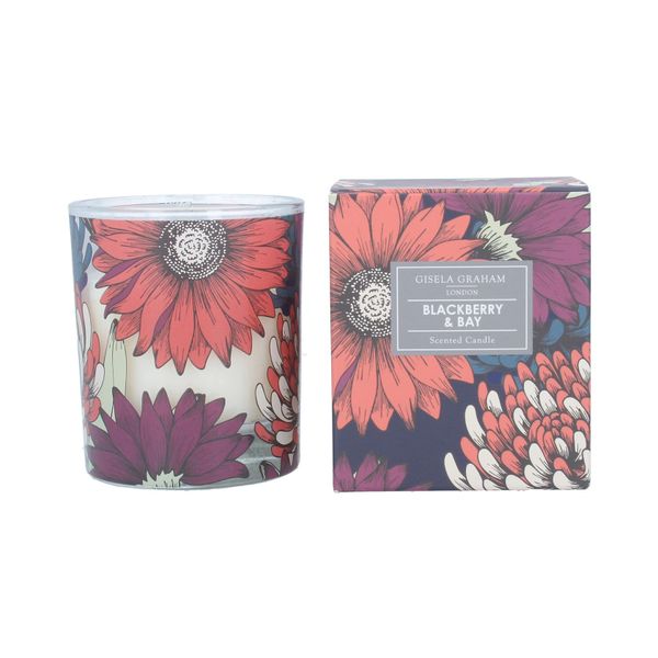 Blackberry & Bay Scented Candle with Chrysanthemum Design