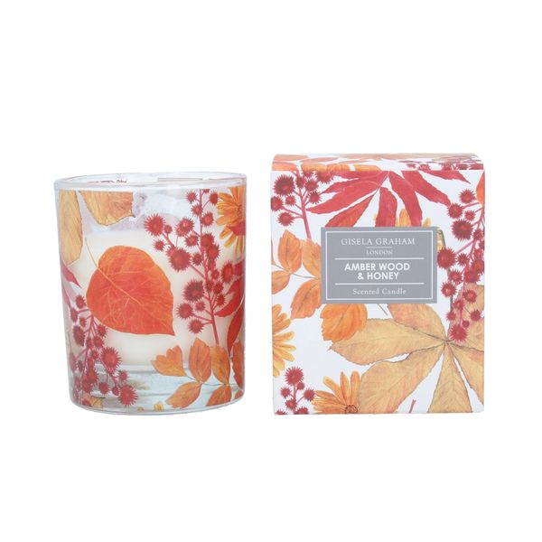 Amber Wood & Honey Scented Candle in Autumn themed pot