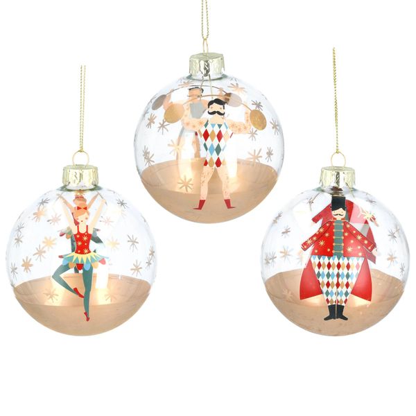 Clear Glass Bauble with Circus Characters - choose