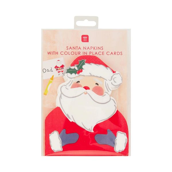 Craft With Santa Shaped Napkin With Colour In Placecards 16 Pack