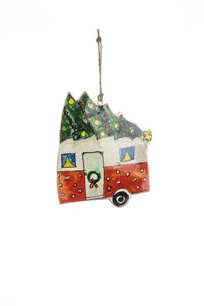 Christmas Caravan Hanging Tin Decoration H10cm