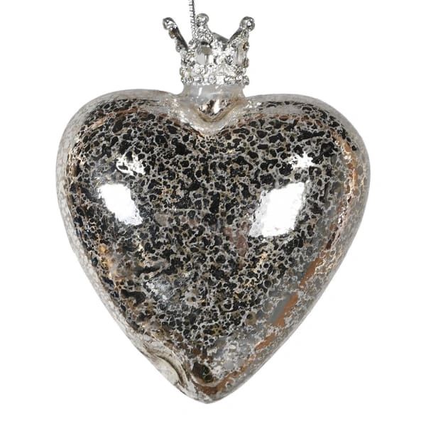 Silver Glass Heart with Crown