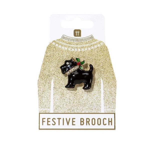 Festive Scottie Dog Brooch