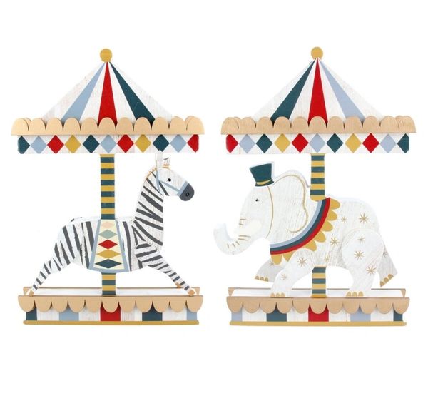 Wood Ornament - Elephant & Zebra Carousel - choose