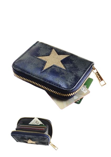 Credit Card Organiser with Star - navy shimmer & gold