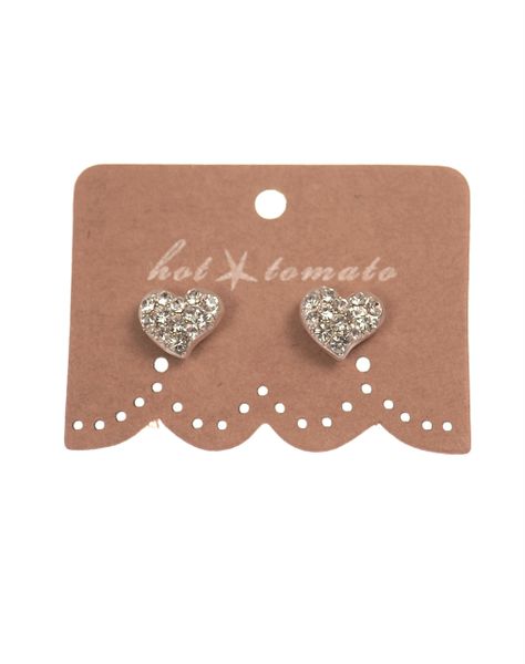 Encrusted Heart Studs - silver / clear