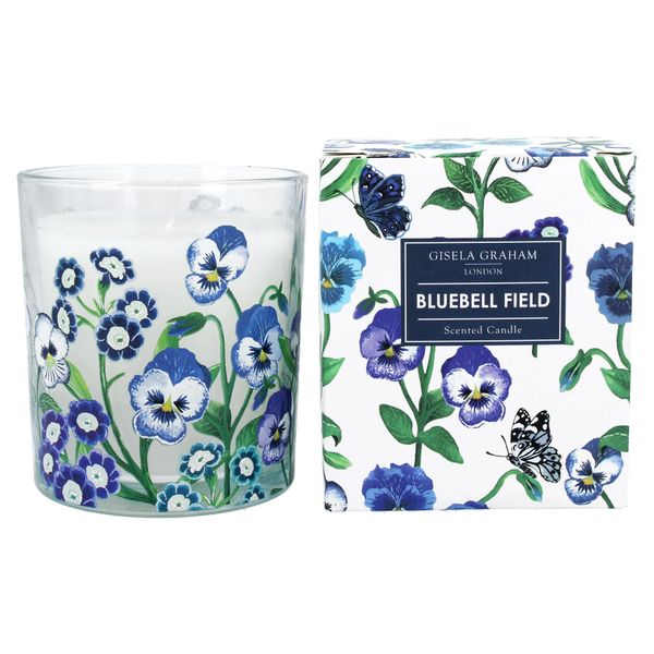 Bluebell Field Scented candle -Blue Violas & Butterflies Design - Choose Size