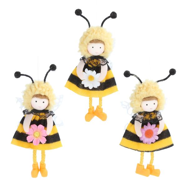 Fabric Girl dressed as bee with flower decoration 17cm