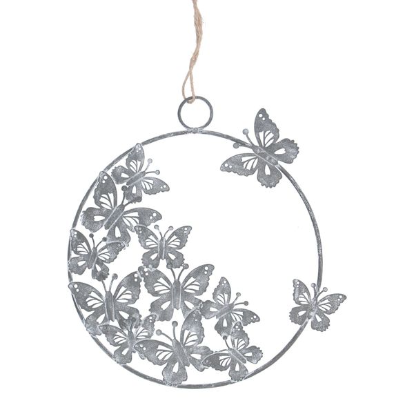 Grey Galvanised metal butterfly hanging ring 21cm