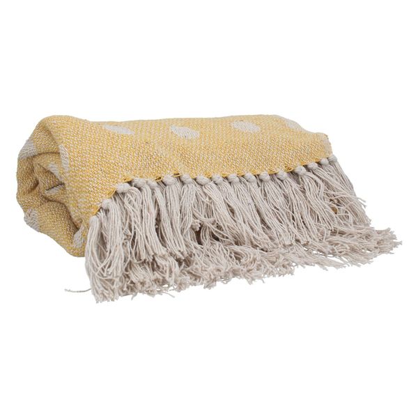 Mustard spotty woven cotton throw