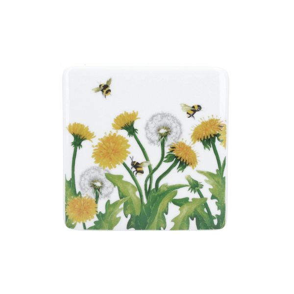 Dandelion & Bee Ceramic Coaster 9cm - single item
