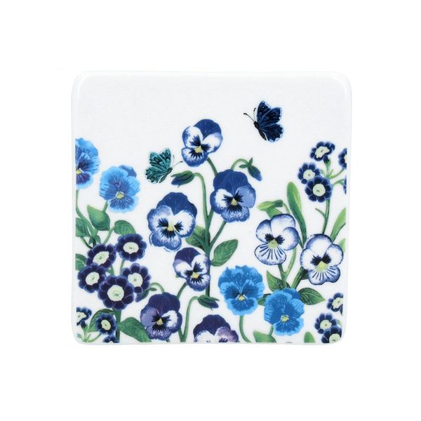 Blue Violas & Butterflies Mug Coaster 9cm - individual