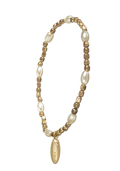 Solo Strand - Gold Faceted Beads W/Faux Pearl - bracelet