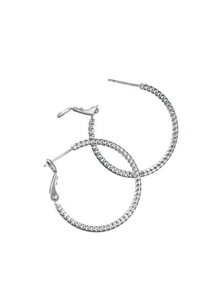 Classic Hoops W/Facetted Profile - Worn Silver