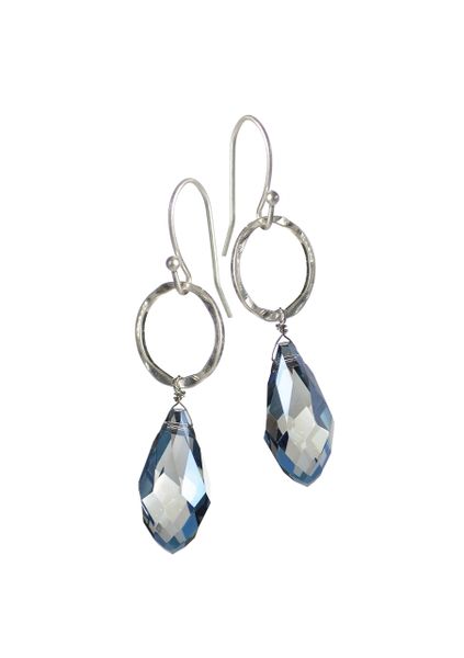 Teardrop Crystal Captured W/Ring - Silver/Blue Tint