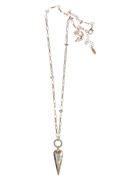 Two Tone Heart on Heart Charm Chain - Worn Gold & Silver