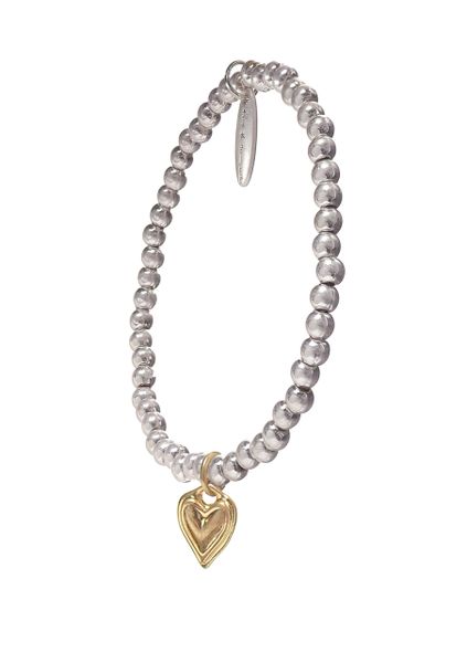 Solo Heart W/ Beaded Elasticated Bracelet - Worn Silver/Gold