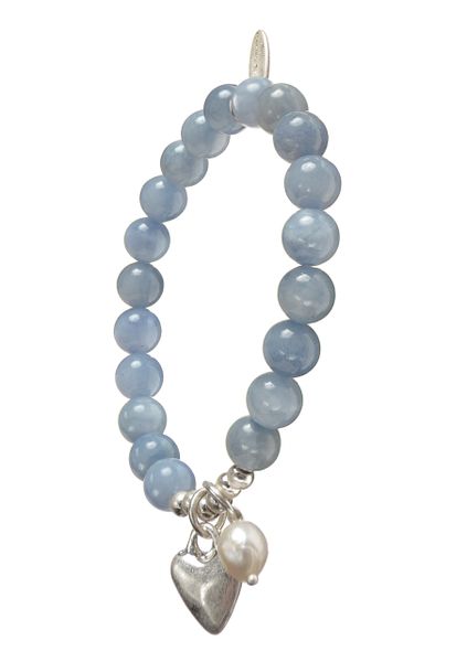 Stone Beads with Heart & Pearls Drop Bracelet - Choose colour