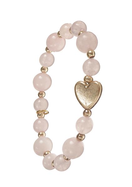 Stone Beads W/Heart Captured - Rose/Gold - Bracelet