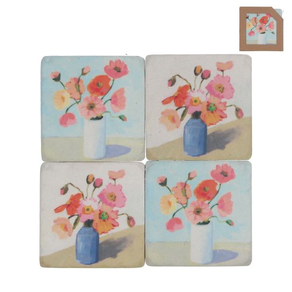 Pack of 4 Resin Coasters 10cm - Poppies