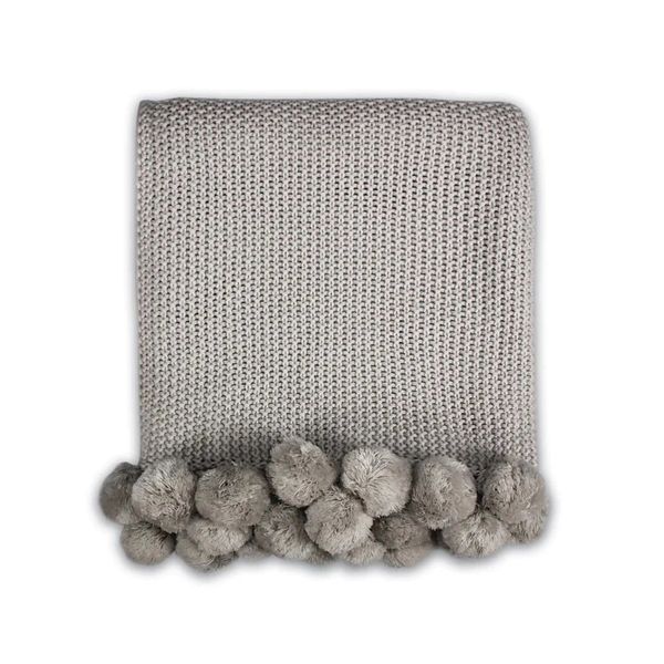 Grey Pom Pom Blanket