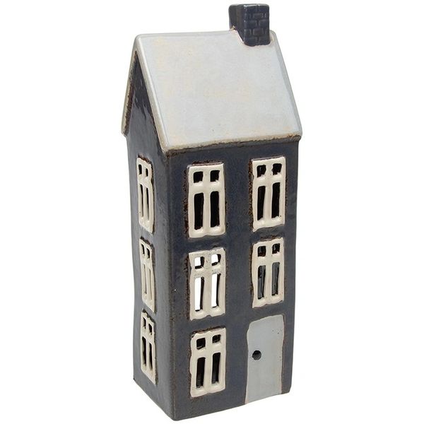 Village Pottery Tall Slate Blue House Tealight