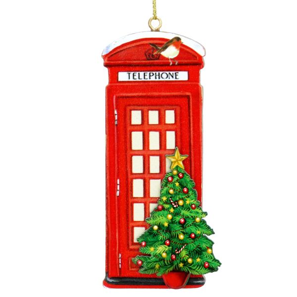 Wood Decoration 10cm - Telephone Box with Tree