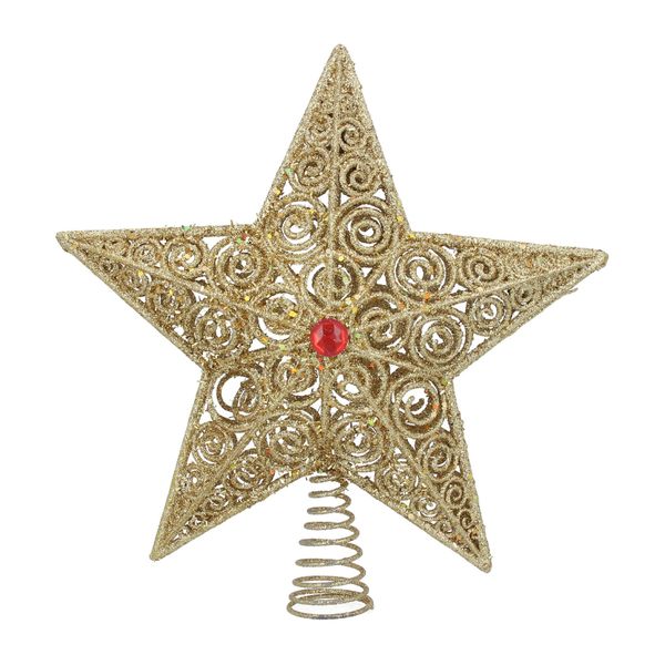 Gold Star Tree Topper with red jewel centre